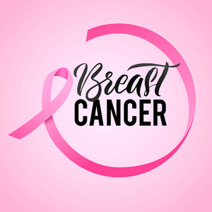 乳癌意识书法海报设计。丝带周围