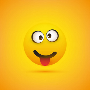 微笑 emoji 表情与伸出舌头简单的闪亮的快乐图释在黄色背景