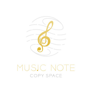 音乐音符金色与破折号线工作人员圆圈形状框架标志图标设置设计插图隔离白色背景与音乐音符文本和复制空间。