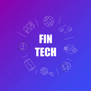 从线条图标 Fintech 背景。线性向量模式