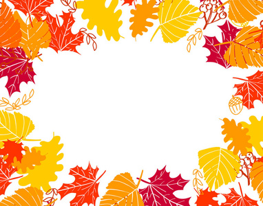 秋架由黄，橙，红叶组成..白色的季节性背景。旗帜海报传单的矢量插图