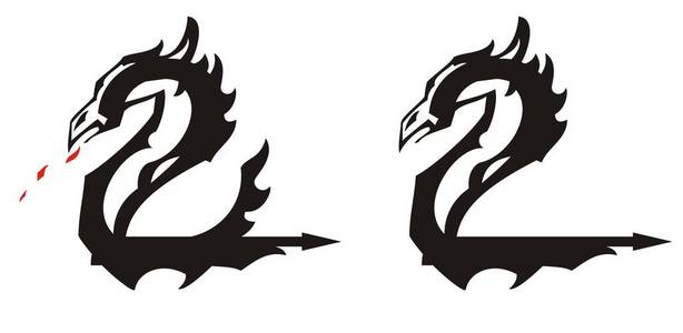 族龙符号形式为二号..以两条龙的形式构成的图标，带有翅膀和箭头的元素，为您的创意设计