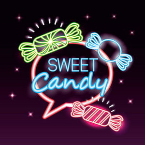 甜糖泡泡标志卡莱尔霓虹灯式矢量插图