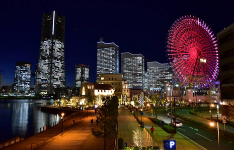 日本横滨大厦彩色照明夜景