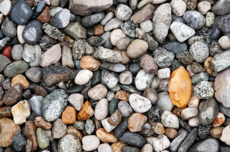 小河石自然混合在一起。 形成砾岩的彩色卵石