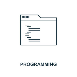 编程大纲图标。简单的设计从网页开发图标集合。ui 和 ux 像素完美的编程图标。适用于网页设计应用程序软件打印使用