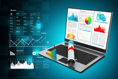 显示财务报告的笔记本电脑