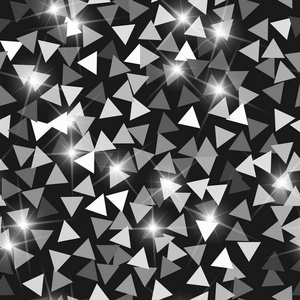 闪光无缝纹理。可爱的银粒子。由闪闪发光的三角形制成的无尽图案。圣