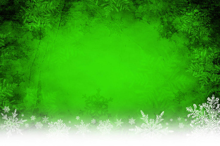 绿色圣诞背景与雪花