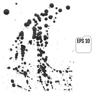 一组黑色斑点和墨水溅隔离在白色背景上。 抽象元素的设计风格。
