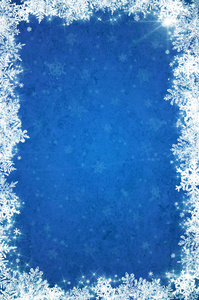 蓝色圣诞背景，白色雪花和星星