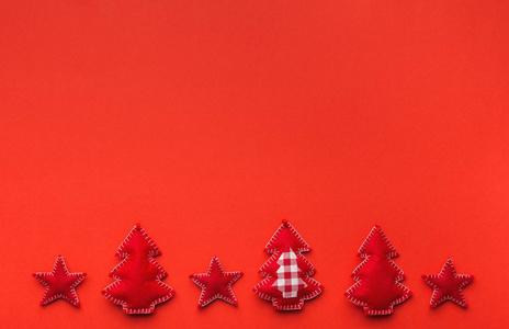 红色圣诞节背景与手工毛毡装饰