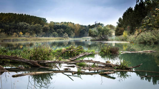 在丹诺贝河漫滩上观看斯洛伐克。 保护景观区DunajskLuhy是一个重要的水禽生物群落。 珍稀鸟类经常发生在这里，这就是为什么