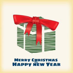 圣诞节和新年快乐, 盒子礼物程式化, 矢量, 模板, 贺卡, 横幅, 孤立, 卡通风格