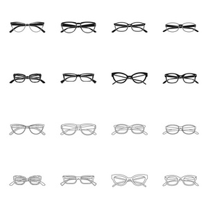 独立的眼镜和框架图标的对象。眼镜套和附件股票矢量图
