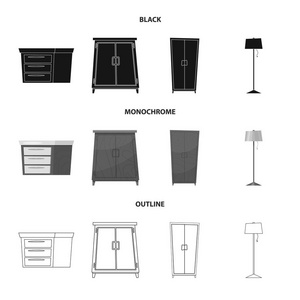 家具和公寓标志的矢量插图。一套家具和家庭矢量图标股票