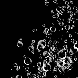 黑色背景上孤立的白色气泡。 雨水滴落。 水下氧气。