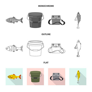 鱼和渔标志的向量例证。收集鱼和设备股票矢量插图