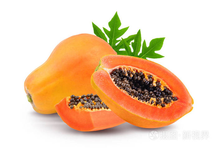 成熟木瓜叶白底
