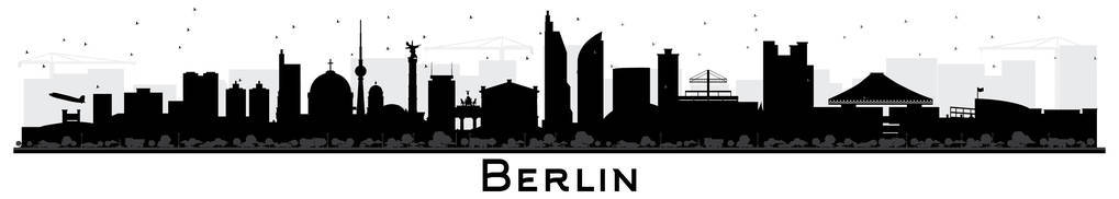 柏林德国城市天际线轮廓与黑色建筑隔离在白色。 矢量图。 具有历史建筑的商务旅游和旅游理念。 柏林城市景观与地标。
