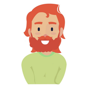 长头发的年轻红头发的人和一个绿色的衬衫上的胡子