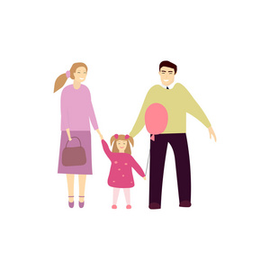 与他们的小女儿的夫妇的矢量插图。 幸福的家庭插图。