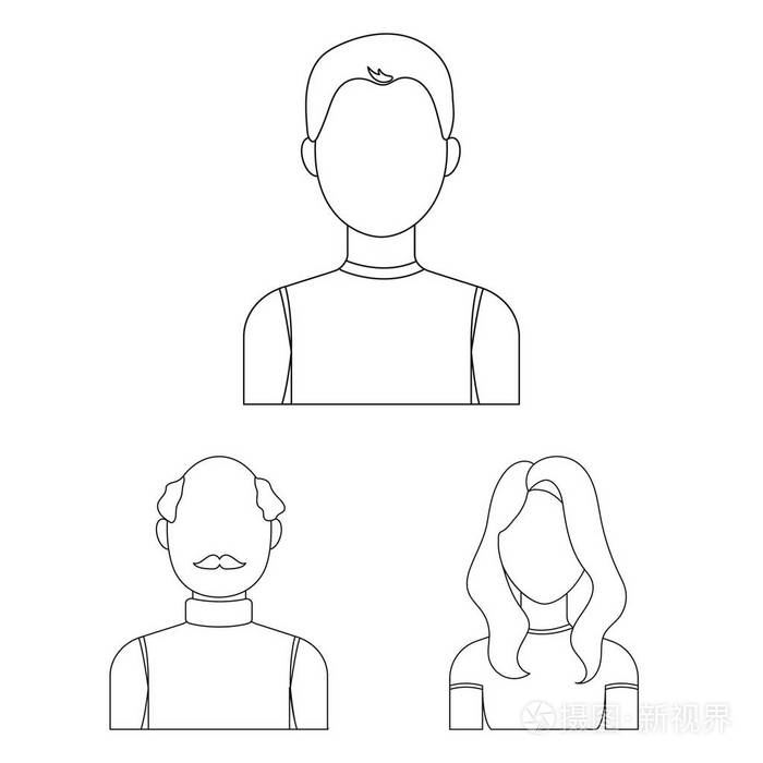 头像和脸轮廓图标在集合中设计.一个人的外貌矢量符号股票 web 插图