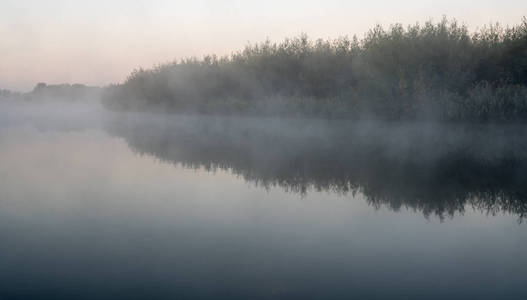 在一个朦胧的早晨，大自然在水上