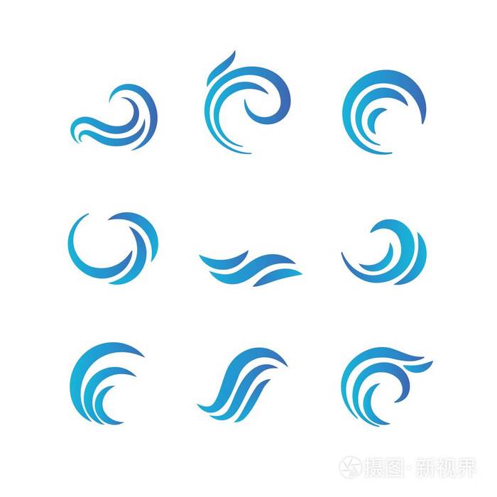 波浪标志.海洋水抽象向量分离的标志和符号
