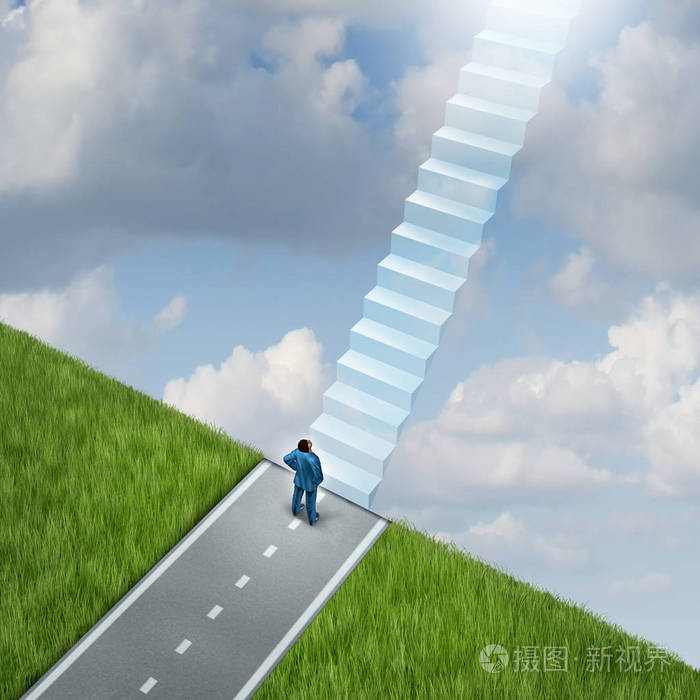 通往天堂的道路,作为通往灵性和信仰的阶梯,或带有三维插图元素的和平