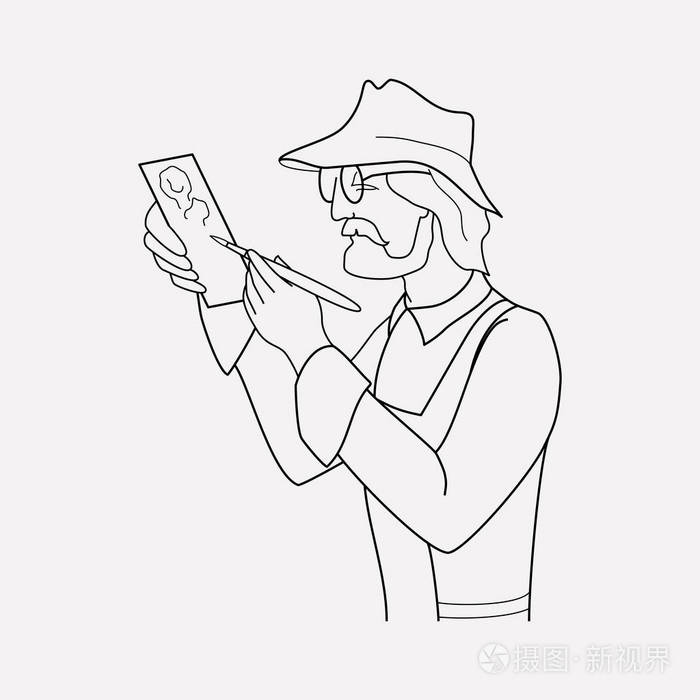 插画 考古学家图标线元素.