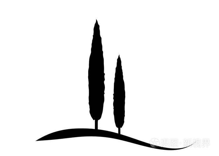 意大利剪影柏树是典型的托斯卡纳景观 孤立或白底矢量