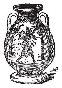 佩力克是一个美丽的葡萄酒罐，它是一个花卉希腊花瓶，复古线绘图或雕刻。