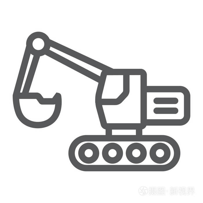 挖掘机线图标, 运输和机器, 挖掘机符号, 矢量图形, 一个白色背景的