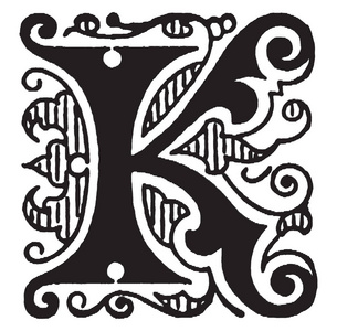 装饰性大写字母K复古线条画或雕刻插图