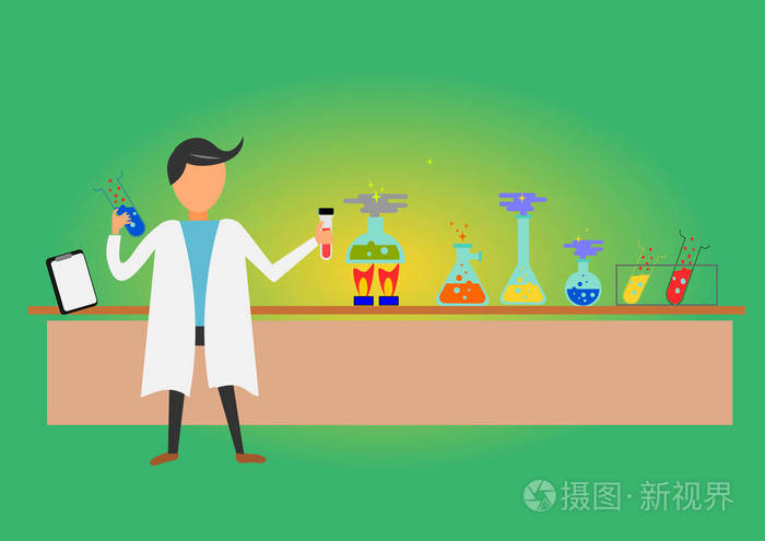 带试管的实验室科学家,矢量插图插画-正版商用图片139b4x-摄图新视界