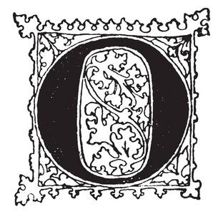 哥特式无字形复古线条画或雕刻插图中的字母O