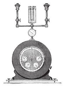 计数器经验与测试坡道和计数器秒，老式雕刻插图。 工业百科全书1875年