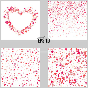 一组美丽的纸屑心落在背景上。 邀请模板背景设计贺卡海报。 情人节。 矢量插图。 4位在1位