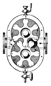 旋转泵与两轴M.Broquet老式雕刻插图。 工业百科全书E.O.Lami1875。
