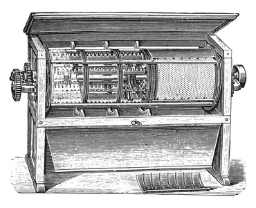 离心筛H.SECK老式雕刻插图。 工业百科全书1875年