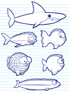 鱼在纸上素描