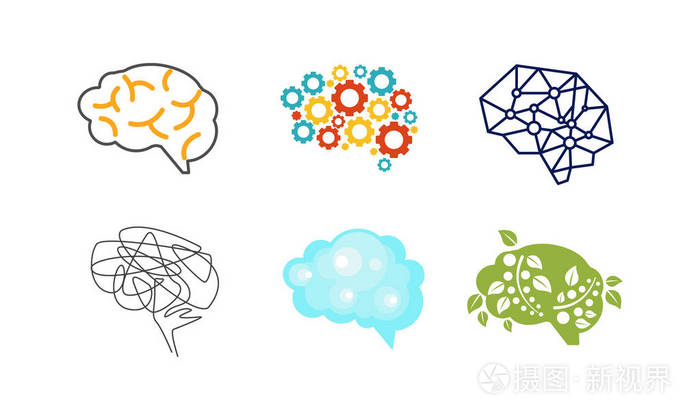 插画 人的脑子集合, 想法或头脑明亮的标志, 创造性的想法符号矢量