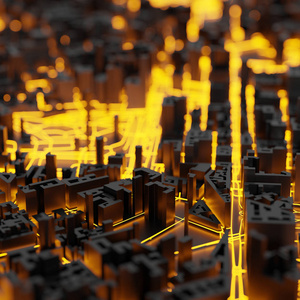 照明城市和未来城市建筑模型