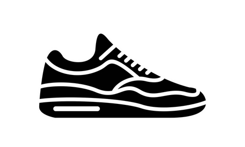 跑鞋图标。 健身和运动运动鞋的简单插图。 白色背景上的矢量标志商店图形。