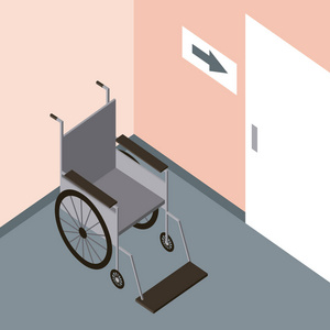 医疗卫生轮椅室病人矢量插图