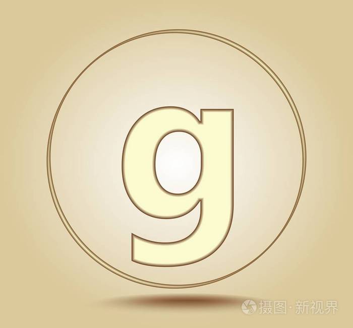 字母g 小写, 圆金色图标在浅金色渐变背景上.社交媒体