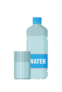 玻璃水和瓶子矢量平面插图