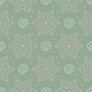 橄榄绿花无缝图案，淡粉色元素。 背景与花设计壁纸，纺织品和织物