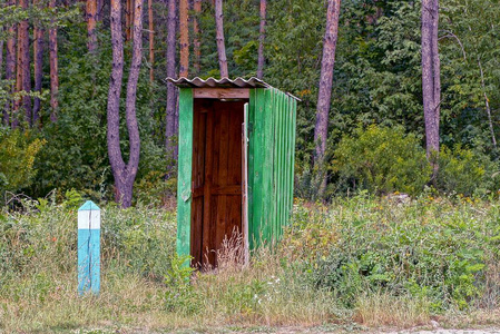 绿草如茵草木葱茏的天然古木开放式厕所